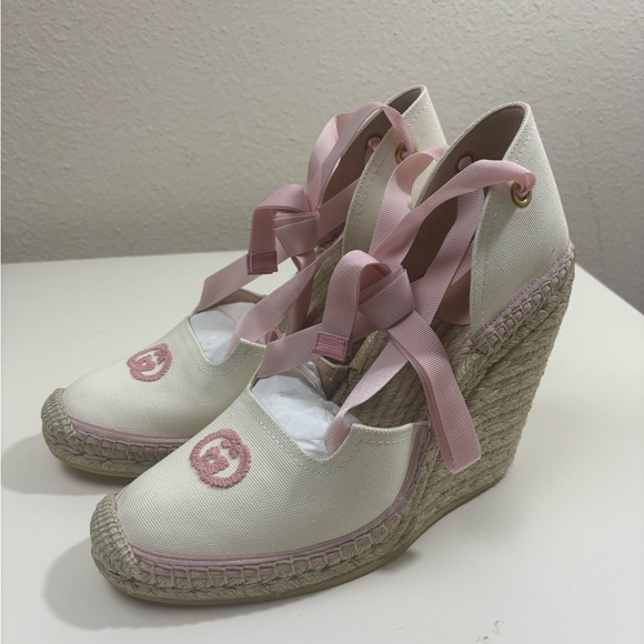 Gucci interlocking G espadrilles With Ribbon Tie platform Wedge - Picture 3 of 10